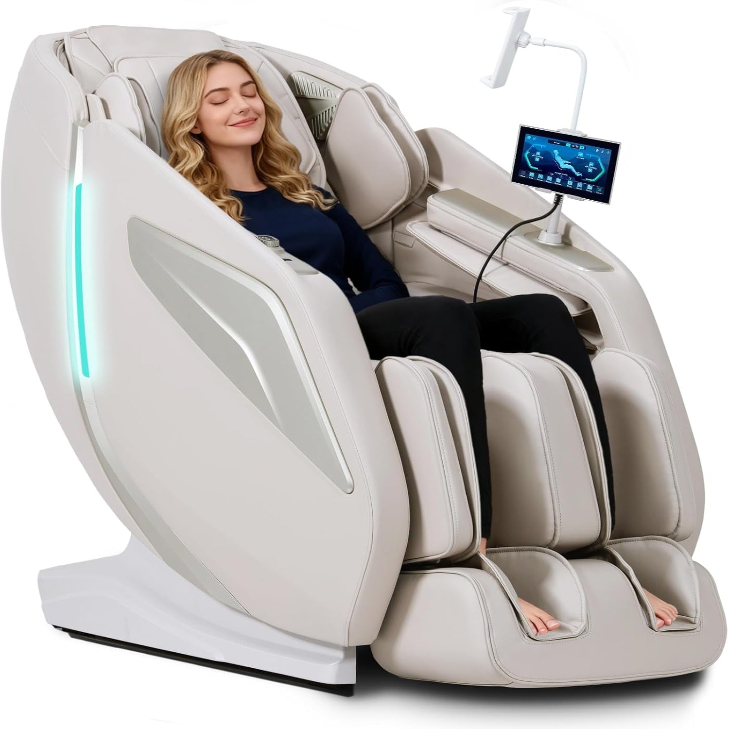 4D Massage Chair Full Body Zero Gravity Heated Recliner with Body Scan, 55" Sl-Track & Stretch, 40 Airbags - Shiatsu, Knead, Foot Rollers, Voice & APP Control, 15 Auto Modes & 9 Techniques (Beige)